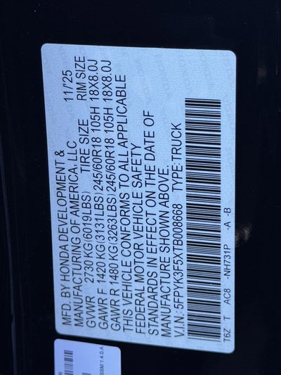 2026 Honda Ridgeline RTL