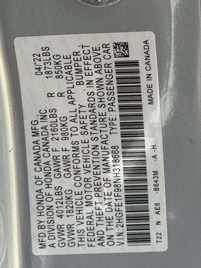 2022 Honda Civic Sedan Touring